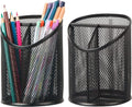 2 Pack Pen Holder Mesh Round Pencil Holder Desktop Organizer with 3 Compartments – Retail Promo