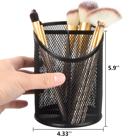 2 Pack Pen Holder Mesh Round Pencil Holder Desktop Organizer with 3 Compartments – Retail Promo