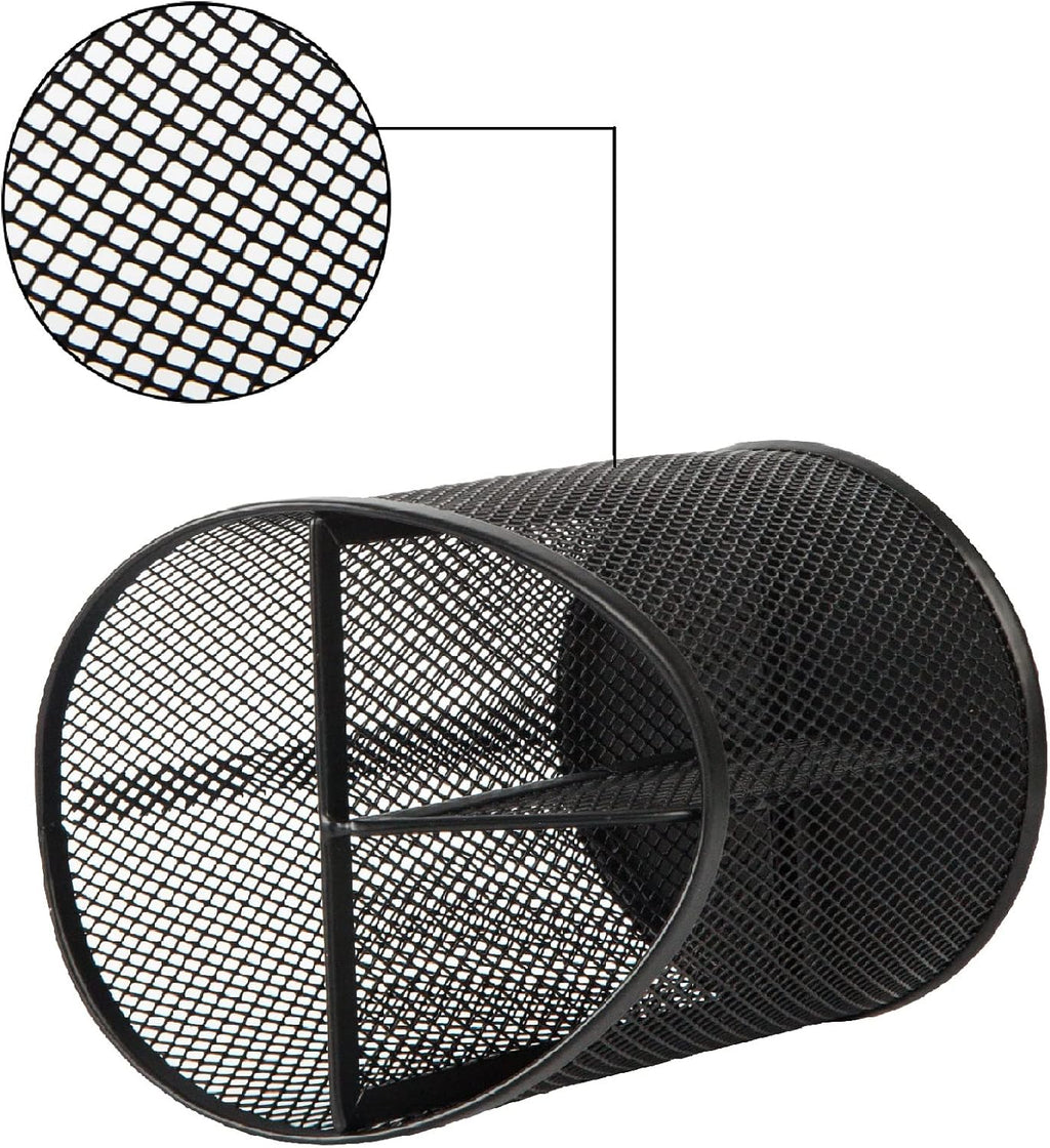 2 Pack Pen Holder Mesh Round Pencil Holder Desktop Organizer with 3 Compartments – Retail Promo