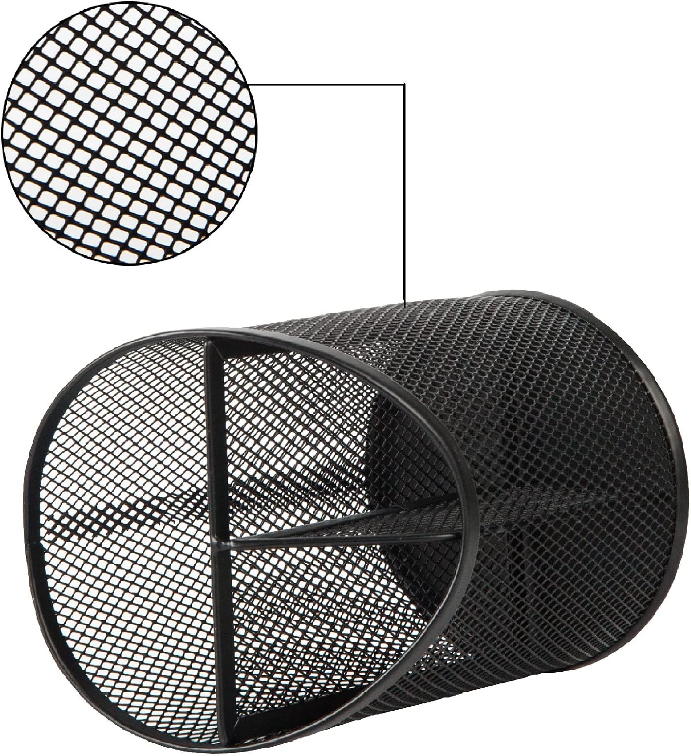 2 Pack Pen Holder Mesh Round Pencil Holder Desktop Organizer with 3 Compartments – Retail Promo