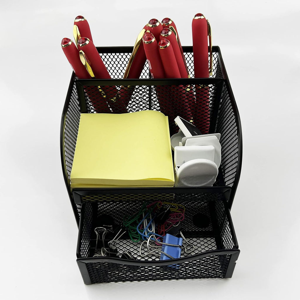 Black Square Metal Wire Mesh Pencil Holder Pencil Cup Pen Holder Set of 2 – Retail Promo