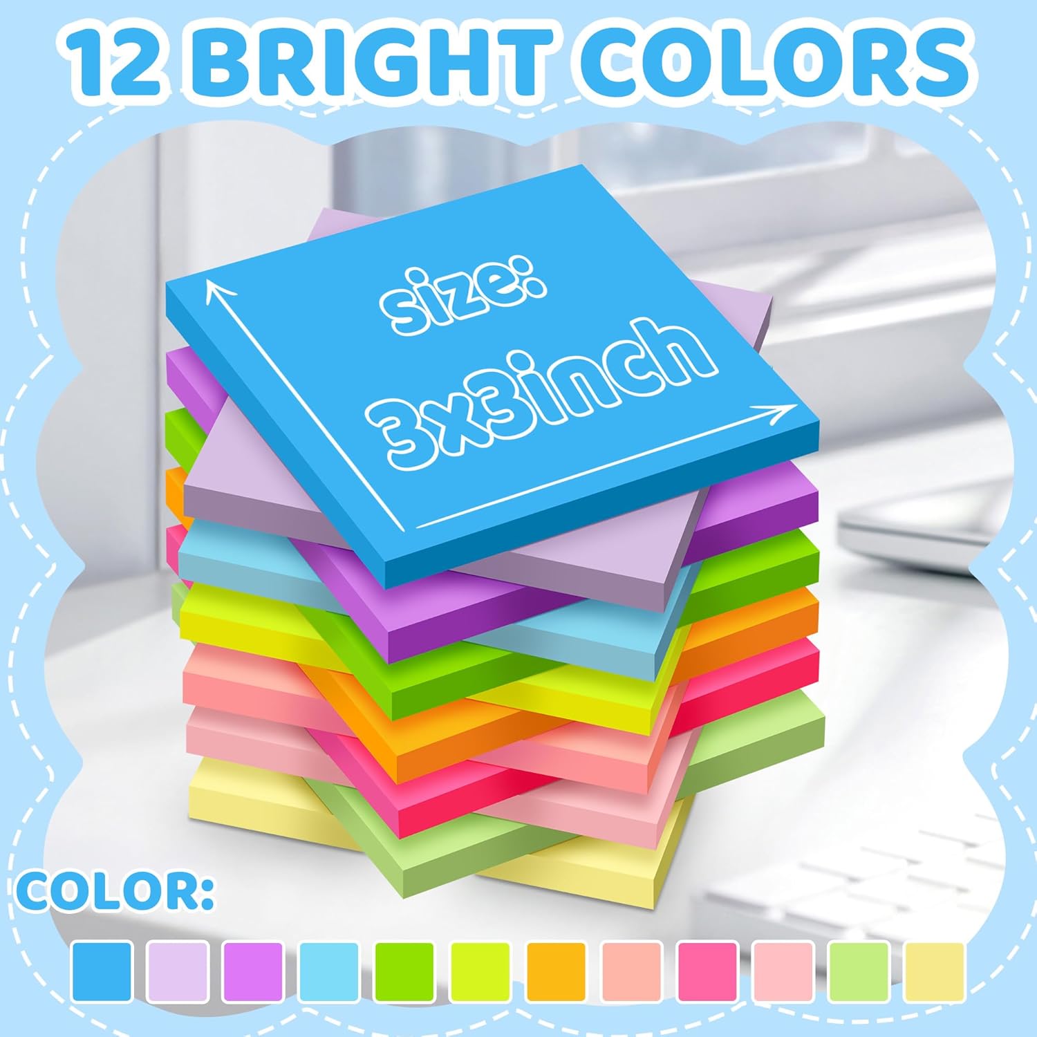 Sticky Notes in Post 12 Bright Colors Self-Stick Note Pads – Retail Promo